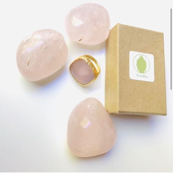 Genuine Rose Quartz 14K Plated Adjustable Ring NWT - Picture 4 of 6